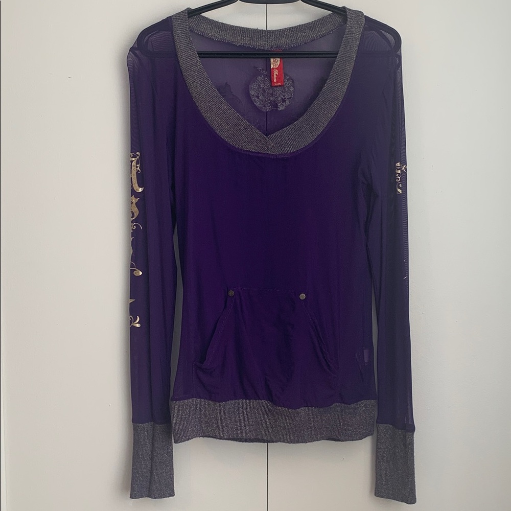 Apple Bottoms Y2K Purple 2 Layer Sheer Mesh Gold Logo Long Sleeve Shirt Large